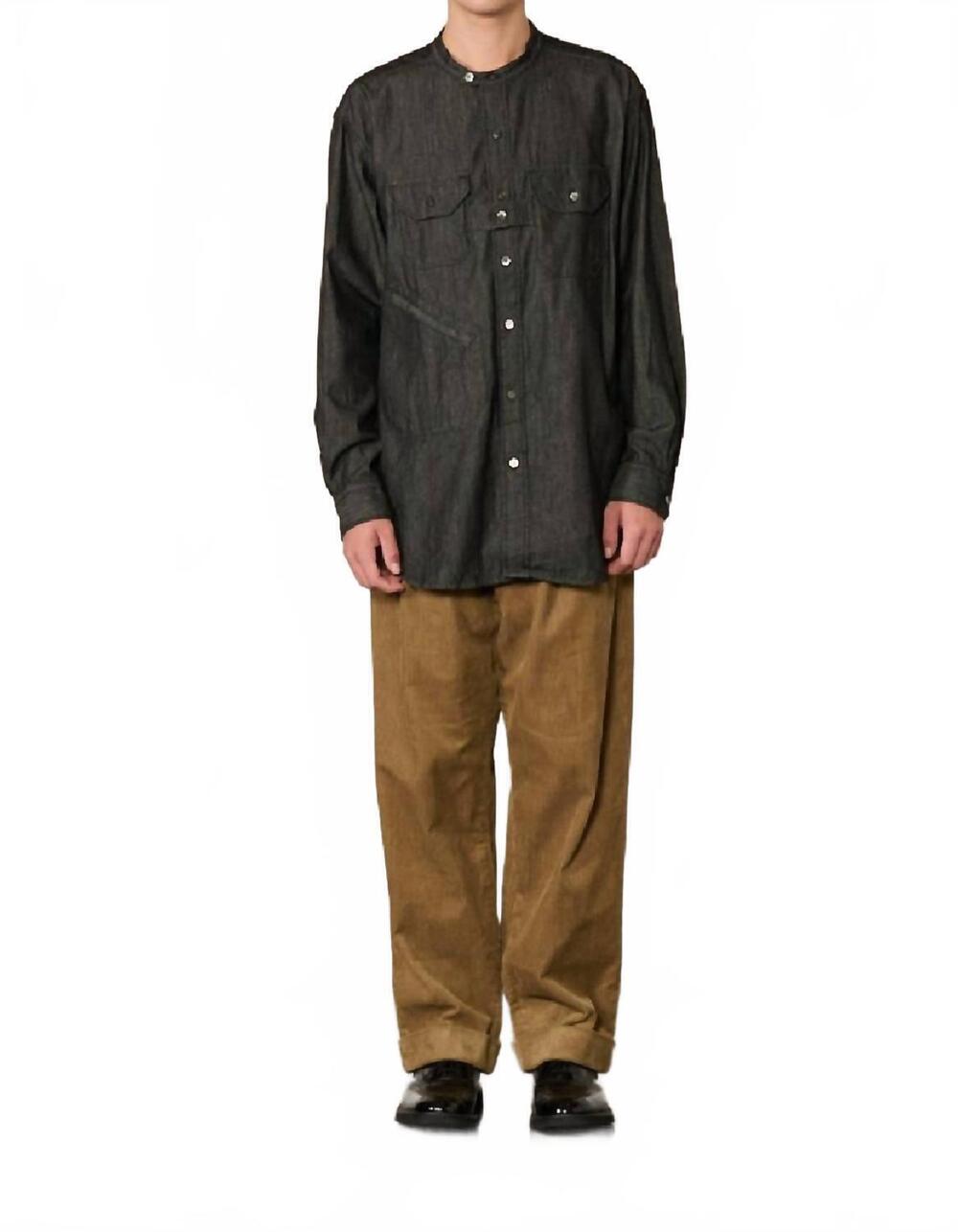 NEW ENGINEERED GARMENTS banded collar denim shirt in noir